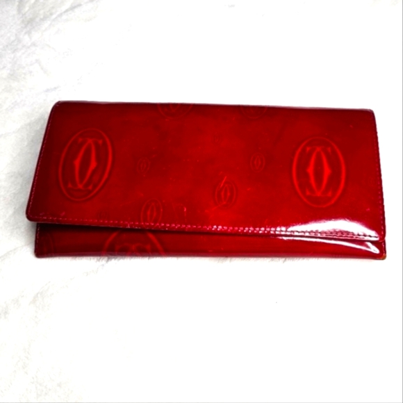 Cartier Authentic Vintage Wallet Dark Red Leather Happy Birthday Continental